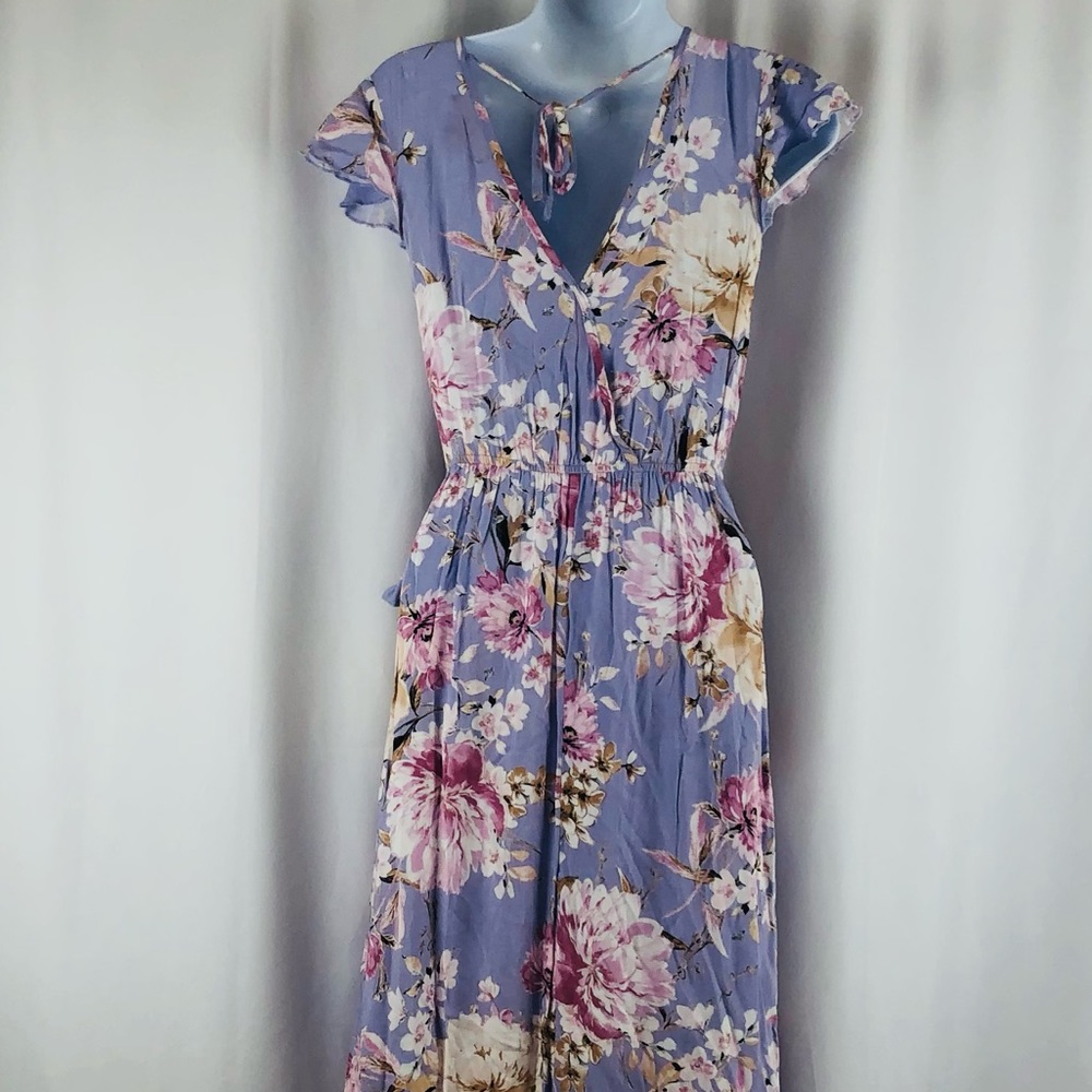 Band of Gypsies faux wrap flutter sleeve maxi Dress pockets XS - Picture 11 of 15